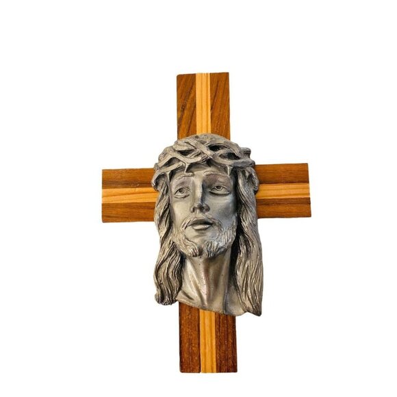 Wooden and Metal Cross 6" x 4.25" Jesus Religous Crown of Thorns - Picture 1 of 6